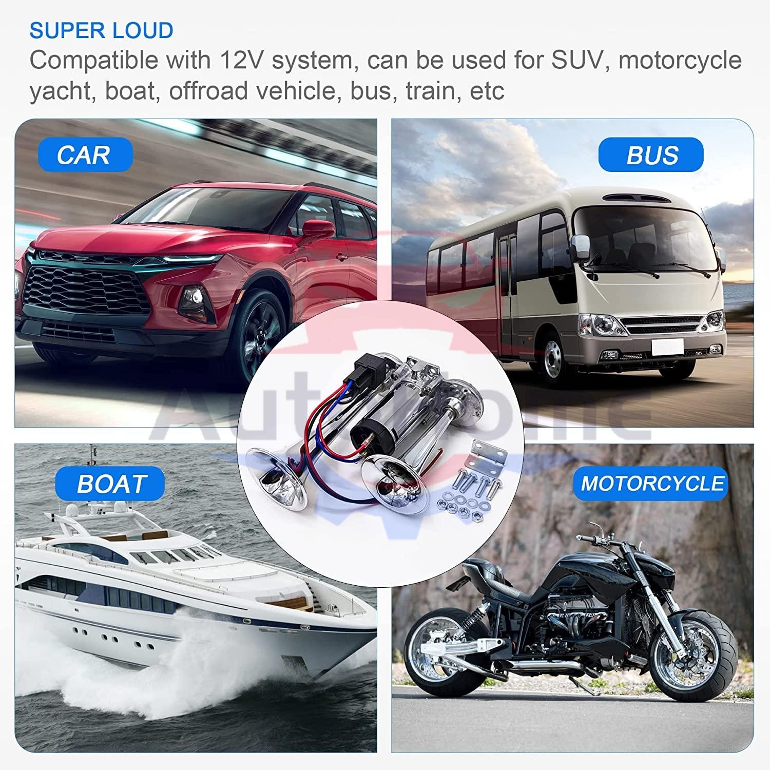 600DB Dual Trumpets Super Loud Car Electric Air Horn Truck Boat Train Speaker US