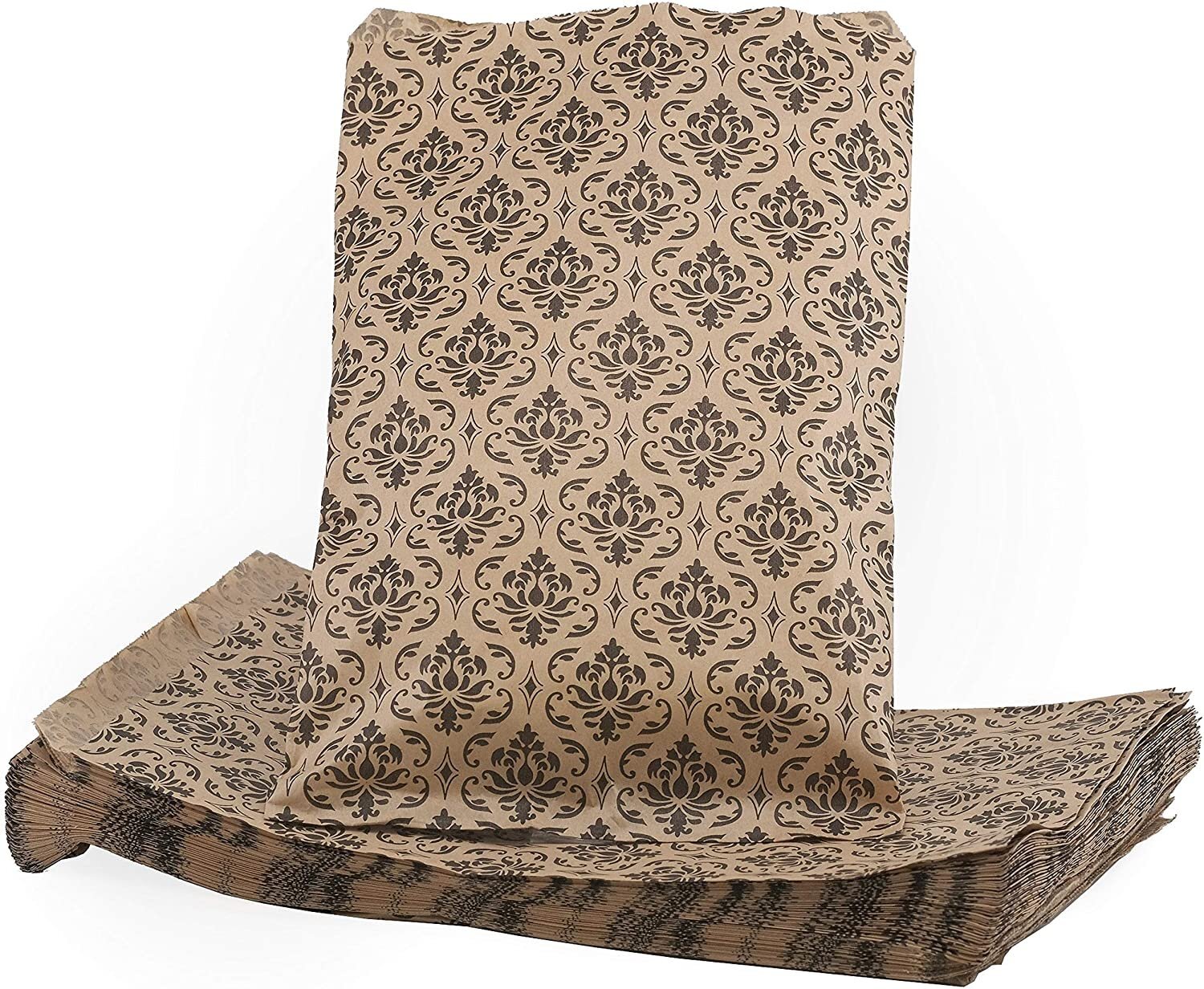 Damask Flat Paper Gift Bags for Merchandise, Crafts, Party Favors, Retail,...