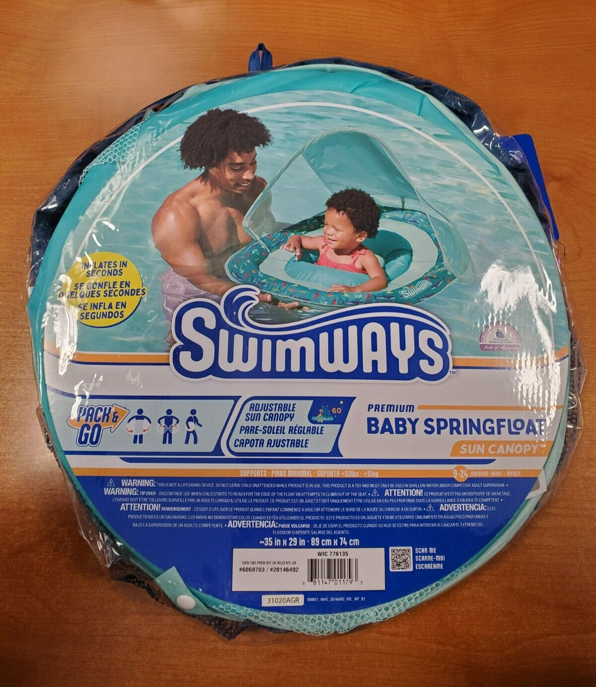 Swimways Premium Baby Springfloat With Sun Canopy Blue *9-24 Months* R5P1