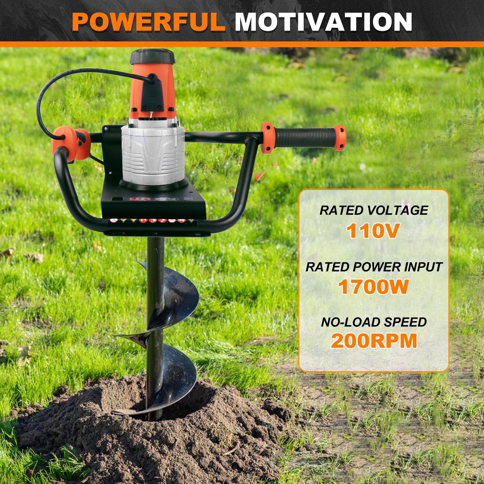 Electric Post Hole Digger with 4"+ 6"+8" Auger Bit for Quick Post Hole Digging