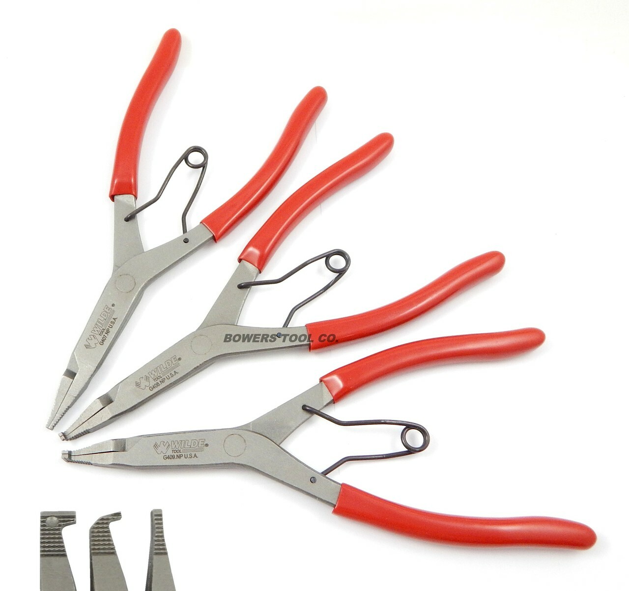 Wilde Lock Ring Pliers Set 3pc Straight Right Angle Thin Bent Curved 9" USA Made