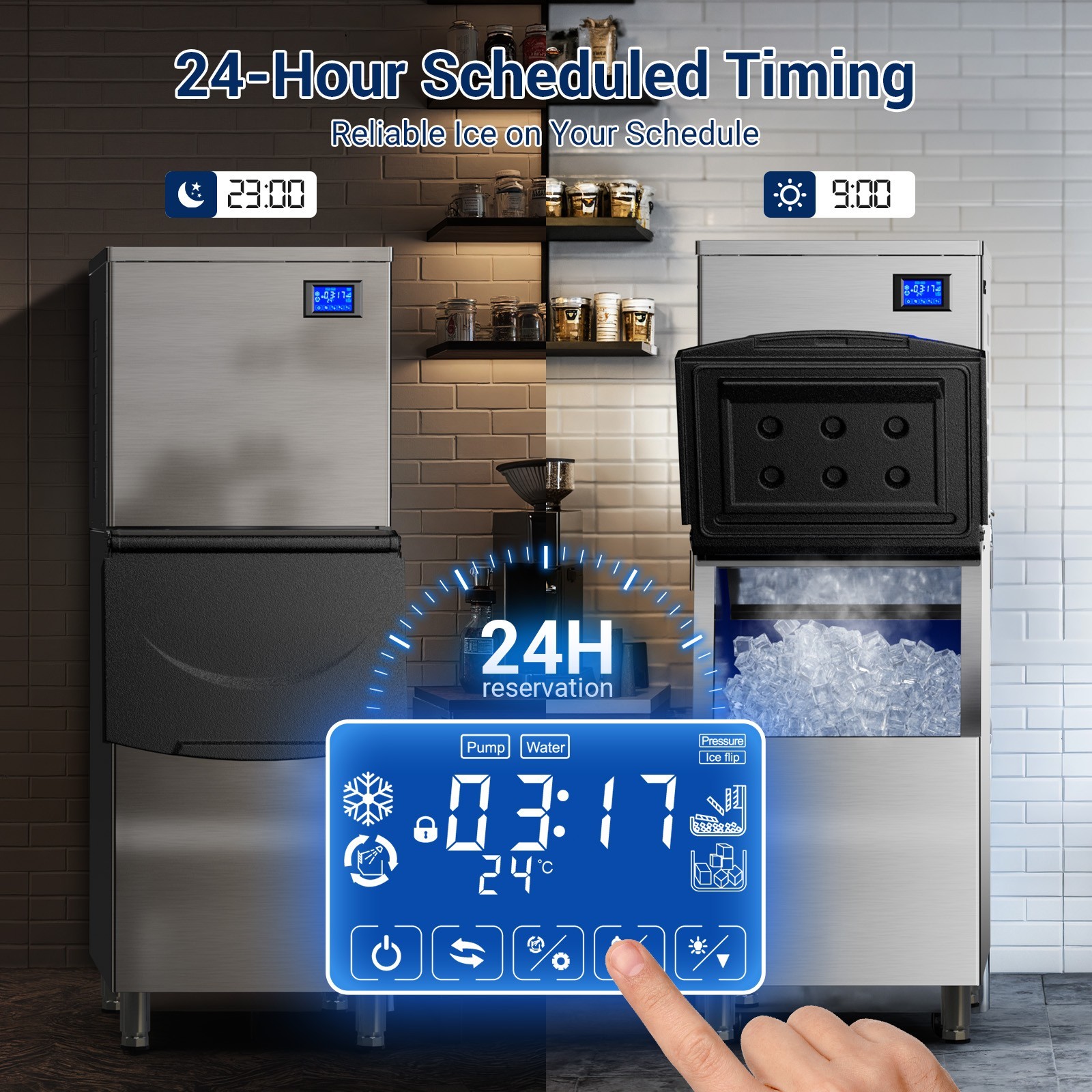 Heavy Duty 650Lbs/24H Commercial Ice Maker Machine 450Lbs Industrial Ice Machine