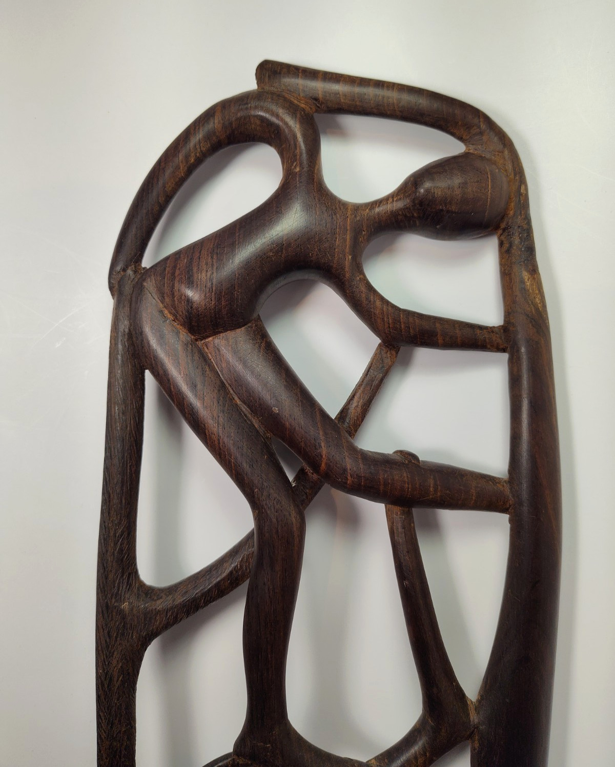 Hand Carved Ebony Wood Makonde "Tree of Life" Sculpture Intertwined Figures 17"