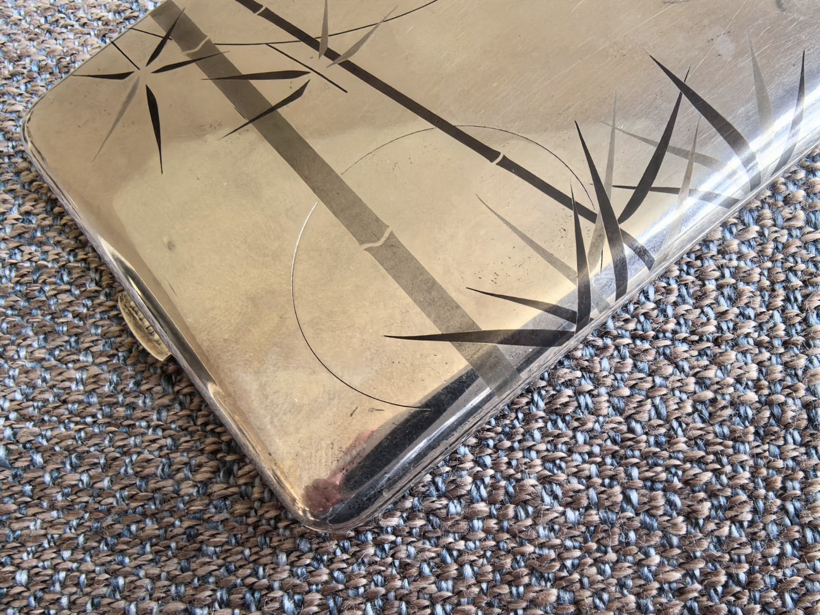 Vintage Japanese K.Uyeda Sterling Silver Cigarette Case with Bamboo Design