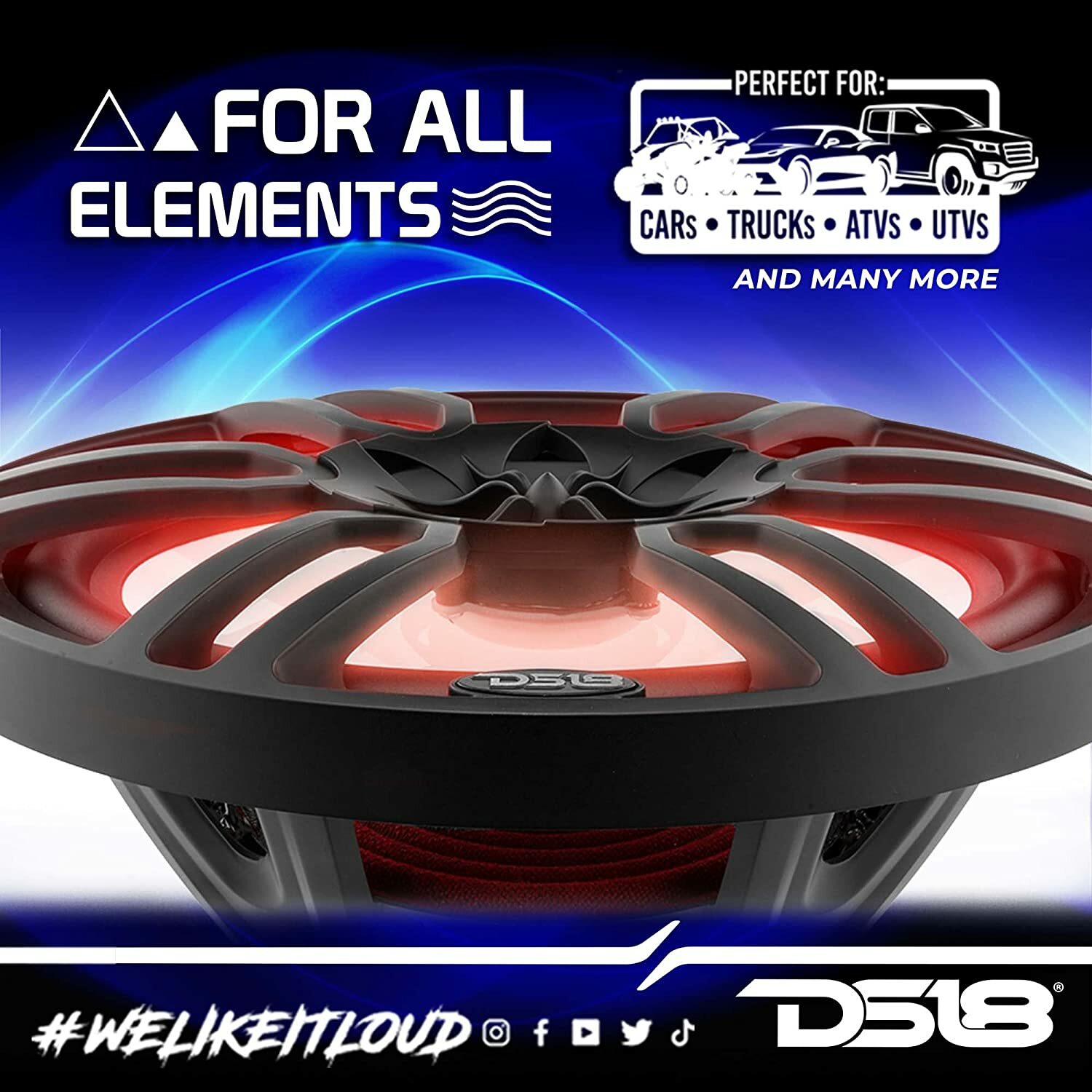 DS18 NXL-69/BK HYDRO 6X9" 2-Way Marine Speakers with RGB 375W Max 4-Ohm