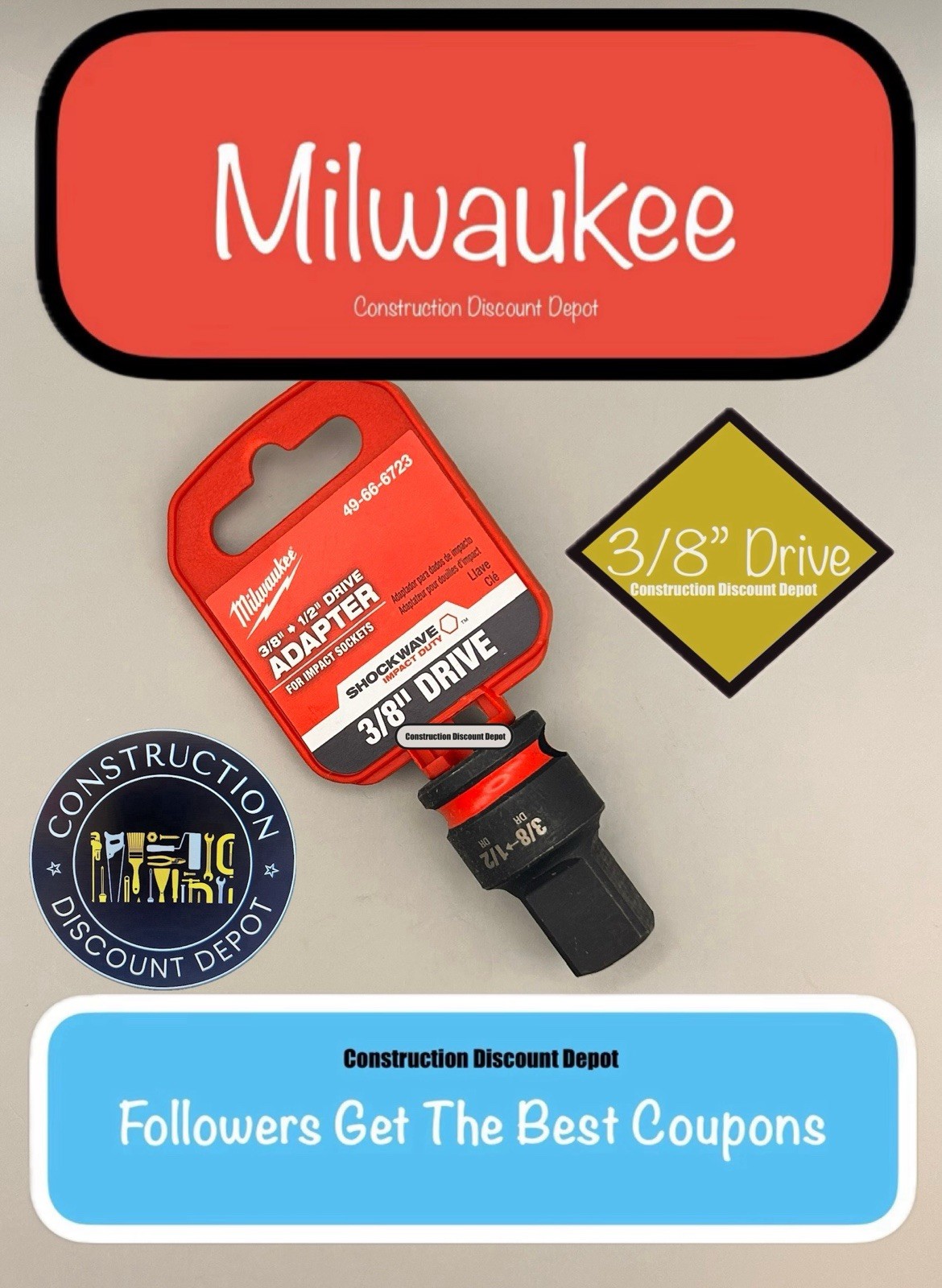 Milwaukee Tool 49-66-6723 Shockwave Impact Duty 3/8 In. Drive To 1/2 In. Drive
