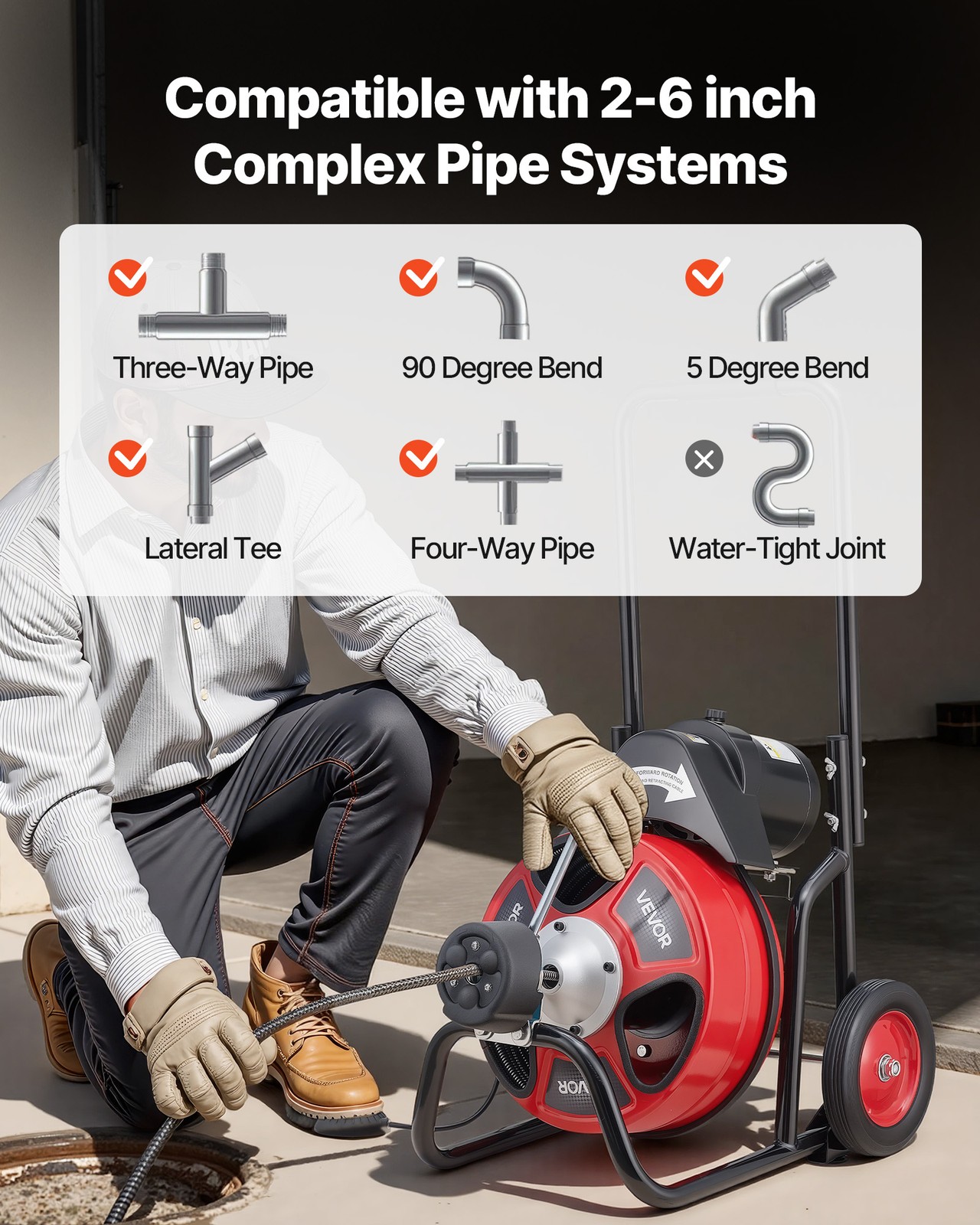 VEVOR Drain Cleaner Machine Electric Drain Auger 100 FT x 1/2 In Auto Feed