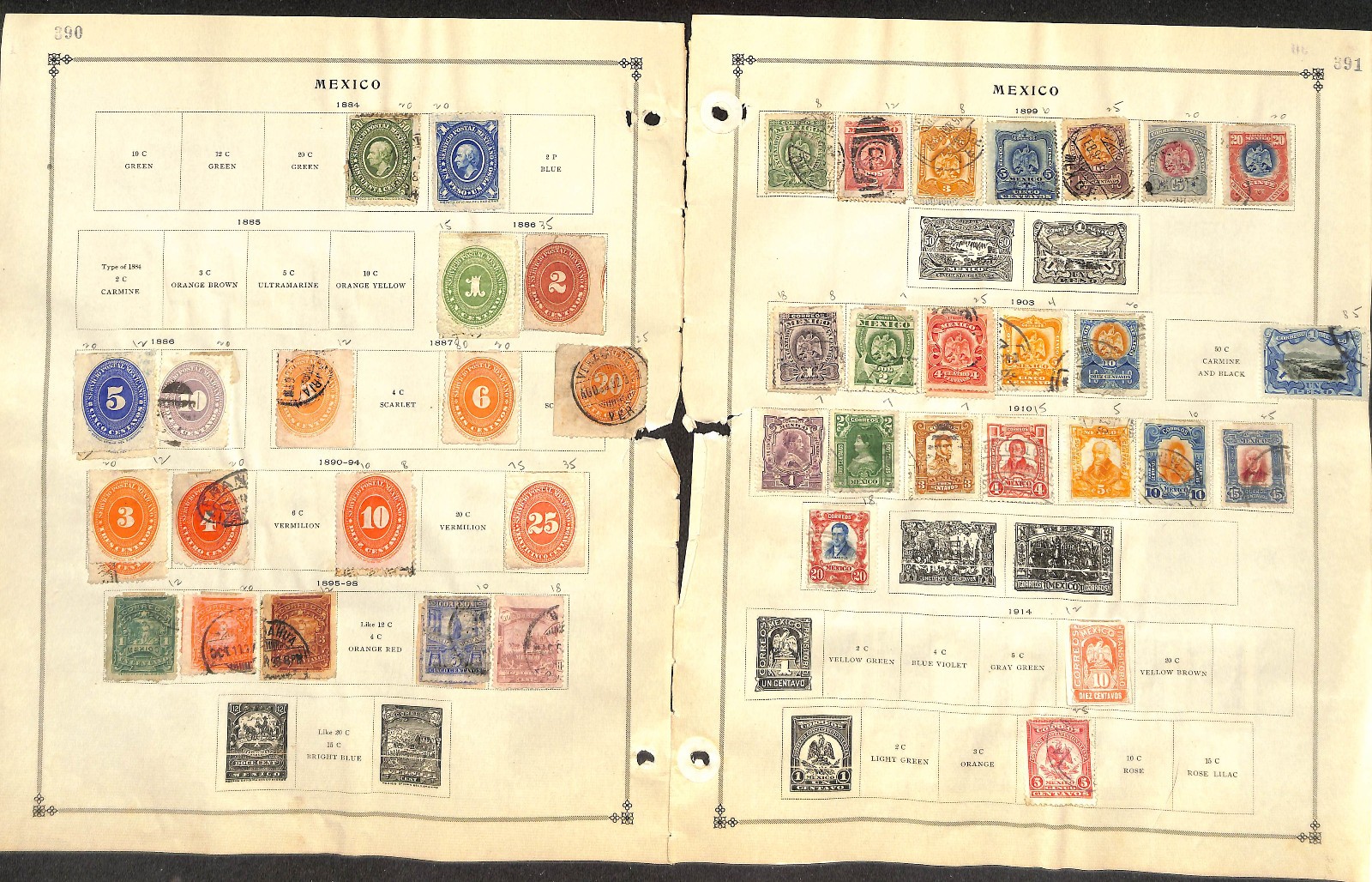 Mexico Stamp Collection on 18 Scott International Pages, 1856-1961 (BG)