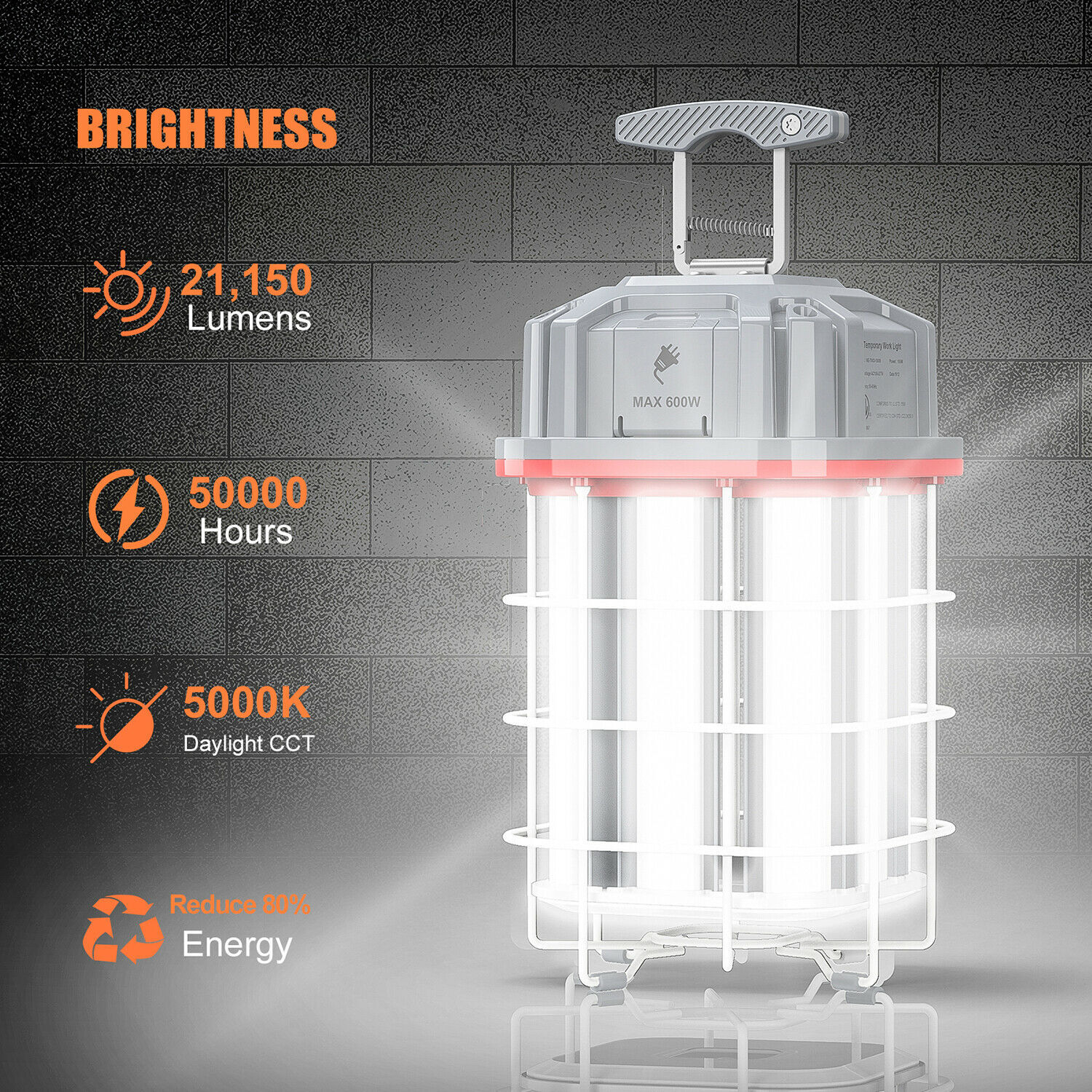 80W 100W 125W 150W LED Temporary Work Light Linkable Construction Jobsite Light