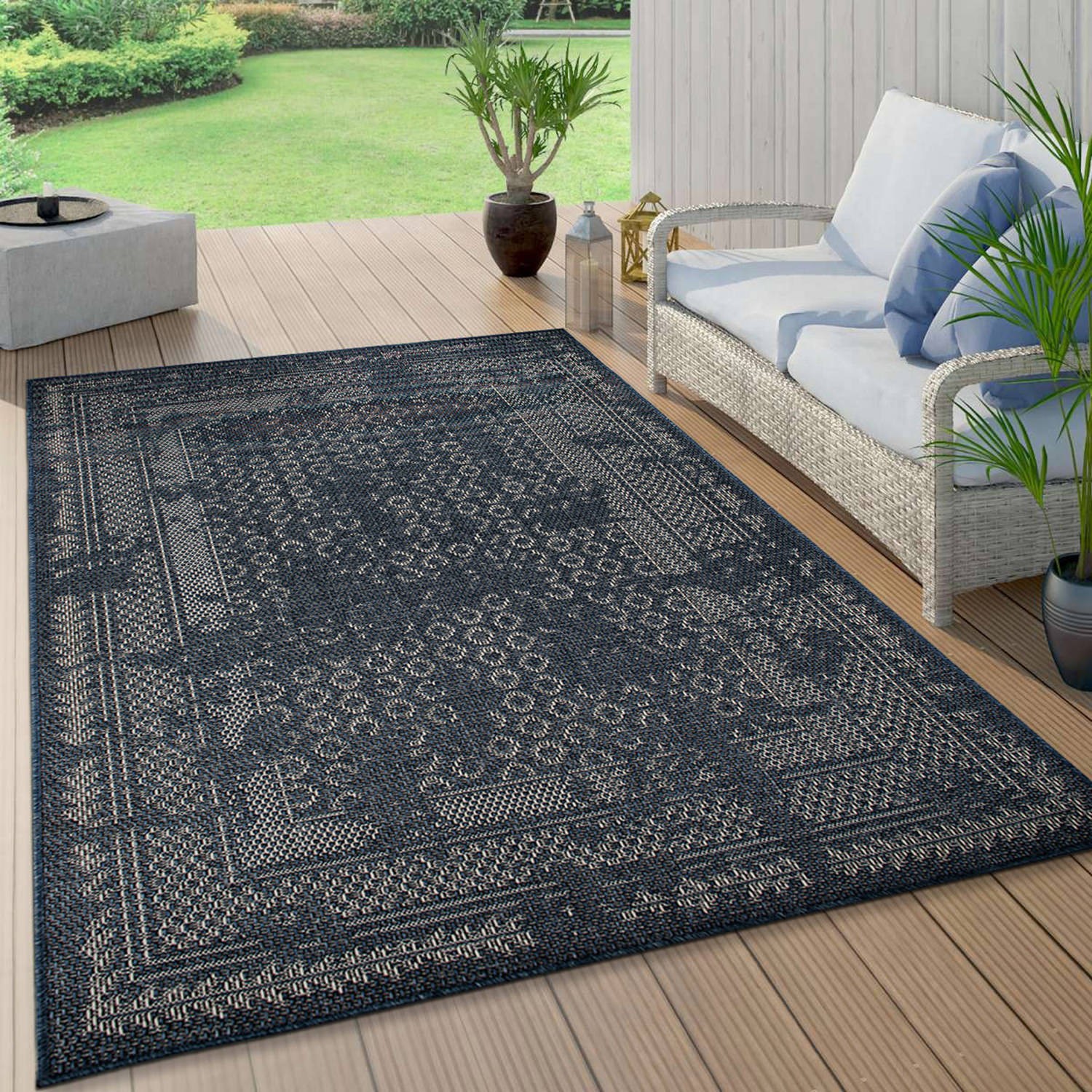 Rugshop Outdoor Carpet Bohemian Border Indoor/Outdoor Area Rug Out Door Rugs 5x7
