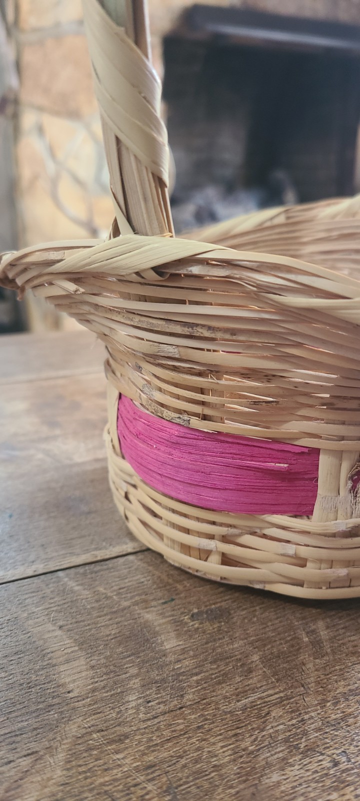 Vintage Woven Easter Basket Pink Green Handle Mexico 70s Traditional 9 X 11