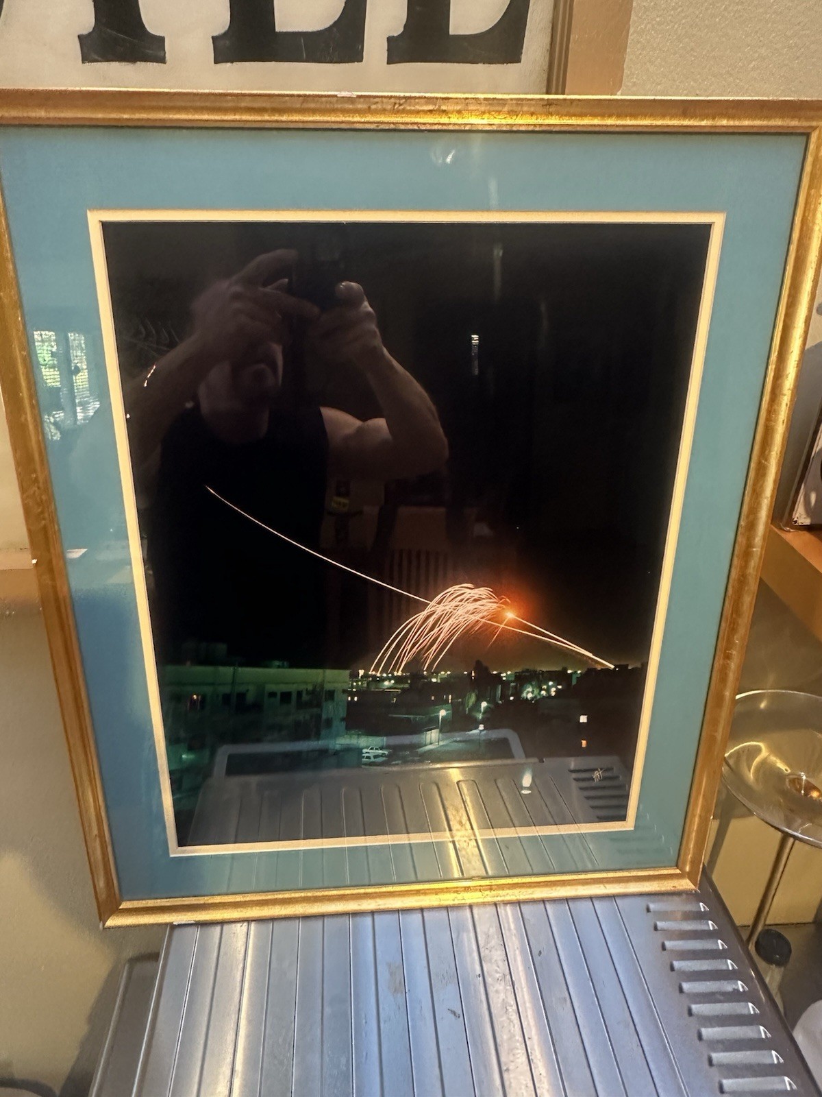 Signed War Photo Scud & Patriot Missiles Over Riyadh Desert Storm War Feb "91