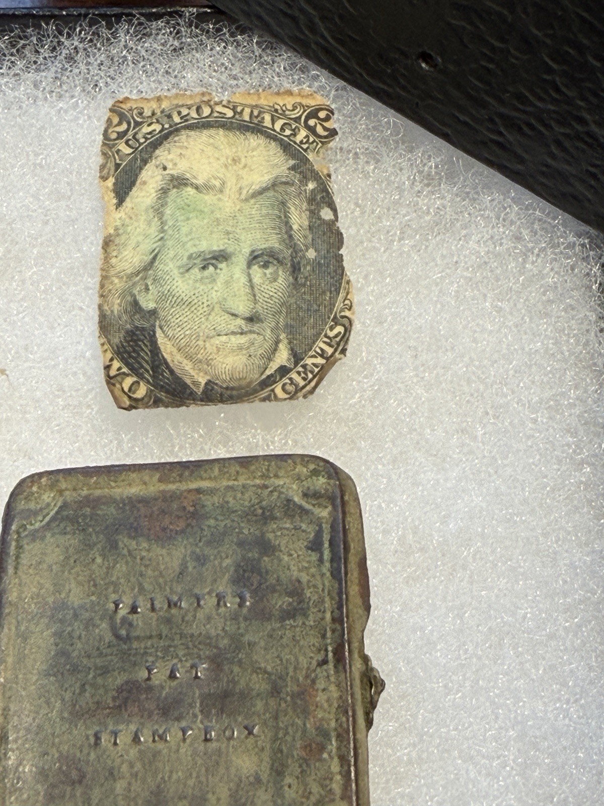 Rare Confederate Stamp Box w/ Stamps 1863 10c blue Scott & Green 2c - Richmond