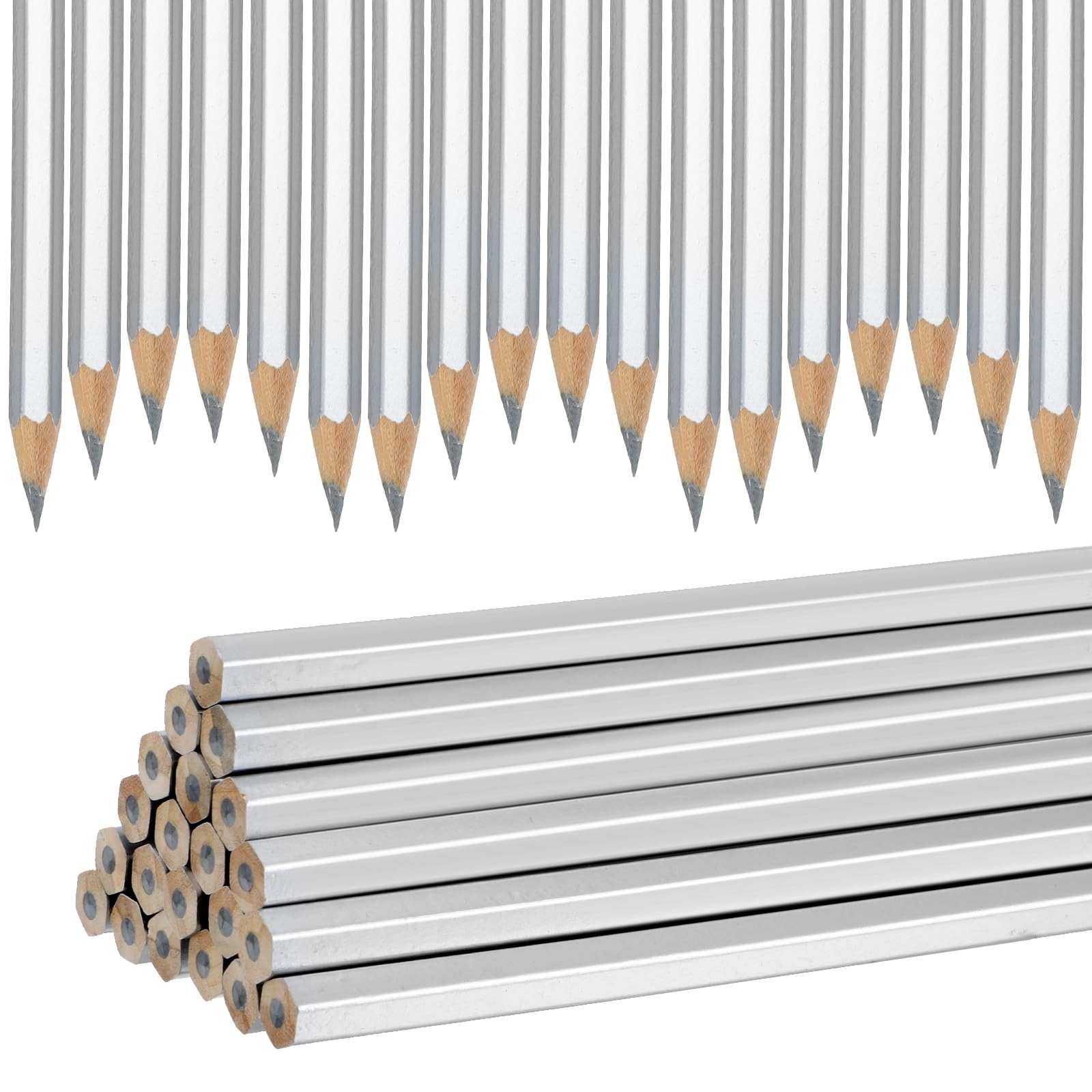 24 Pack Silver Streak Welders Pencil Metallic Marking Pencil Metal Pencils Fo...