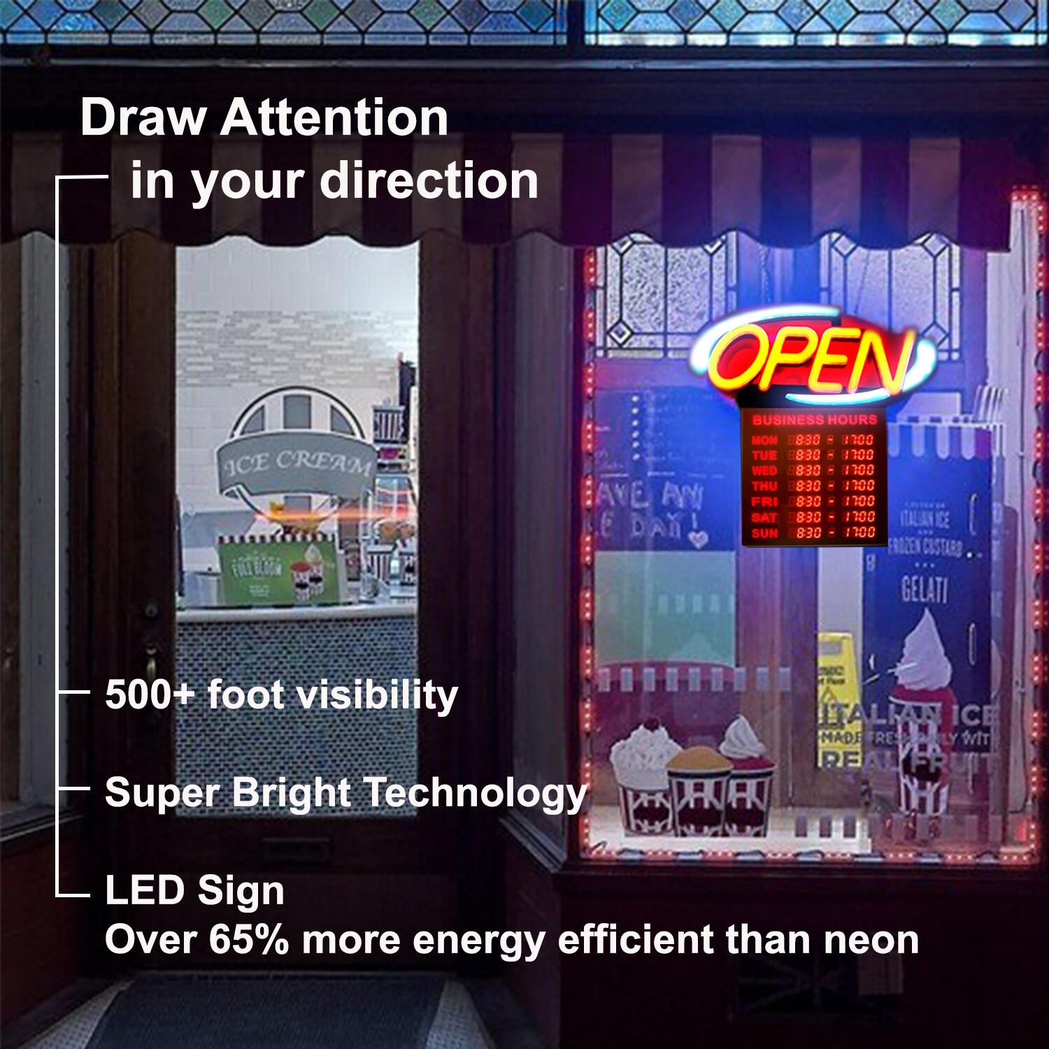 Super Bright SMT LED Open Sign with business hours (flexible minute adjustment)