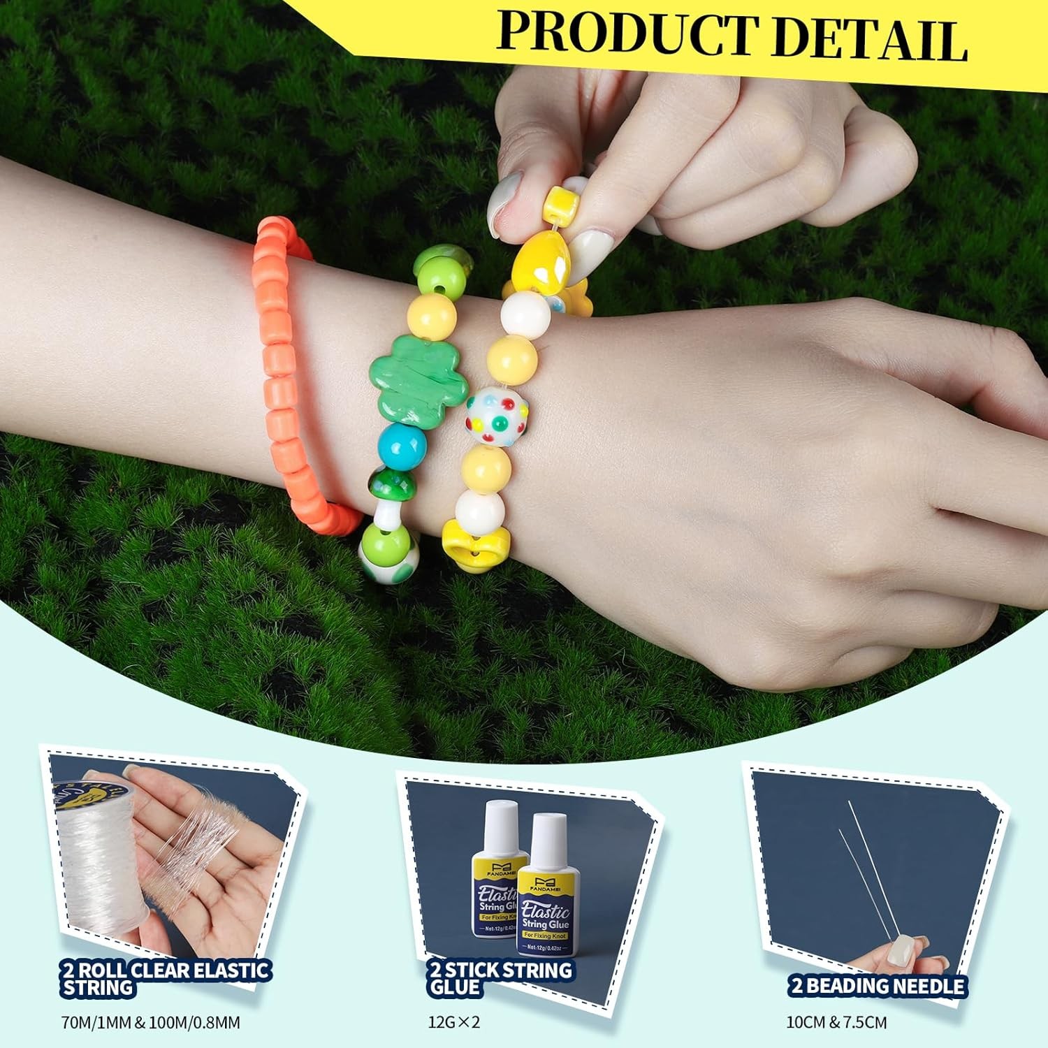 Elastic String Kit 1mm & 0.8mm – with Glue & Needles for Jewelry & Bracelets