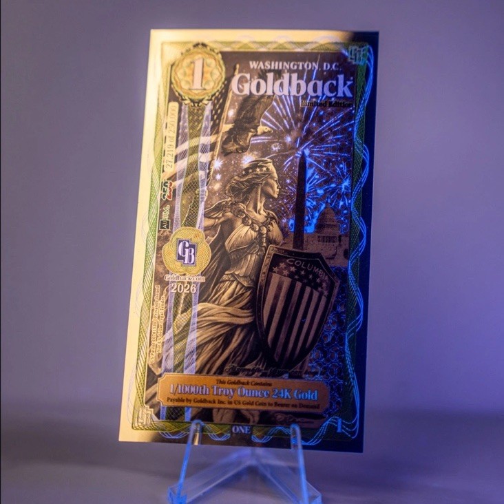 1 WASHINGTON DC GOLDBACK 1/1000 OZ 250 YEARS COMMEMORATIVE EDITION BU 🔥