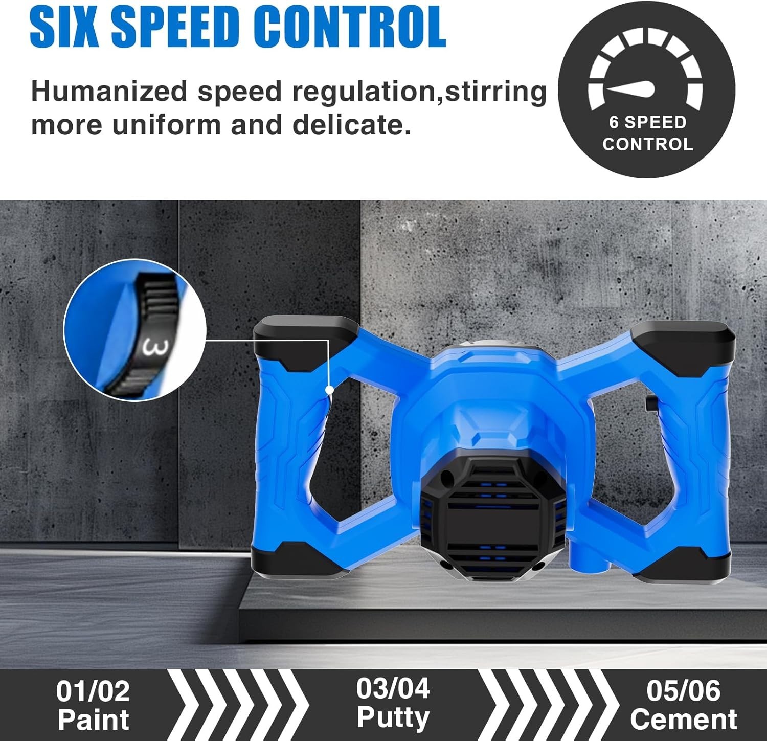 Handheld Concrete Mixer Cement 110V Portable Mud Mixer with 6 Adjustable Speed