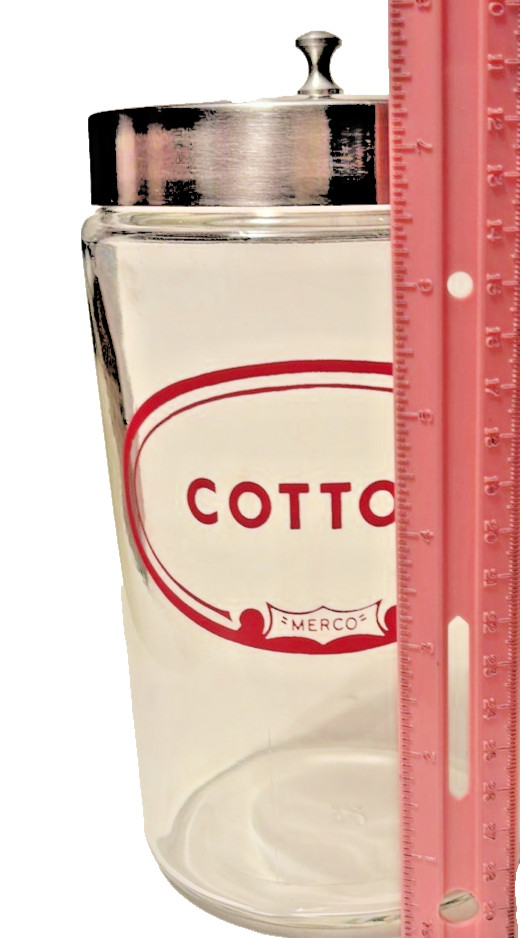 MERCO Cotton Glass Medical Apothecary Jar with Lid 7.5" Vintage