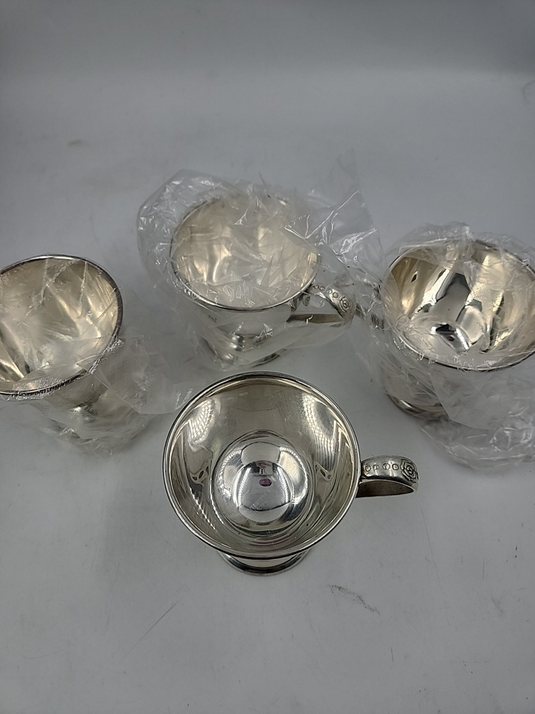 Lot of 4 Vintage Nickel Silver Footed Tea Cup Silverplate Barware MONOGRAMED