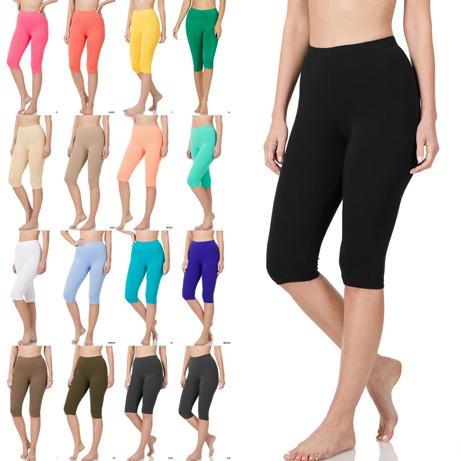Women's Seamless Soft Cotton Stretch Basic Capri Knee Leggings Fitness Yoga