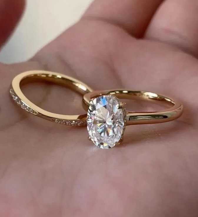 Bridal Set Moissanite Engagement Ring 2.50 TCW Oval Cut Solid 14K Yellow Gold