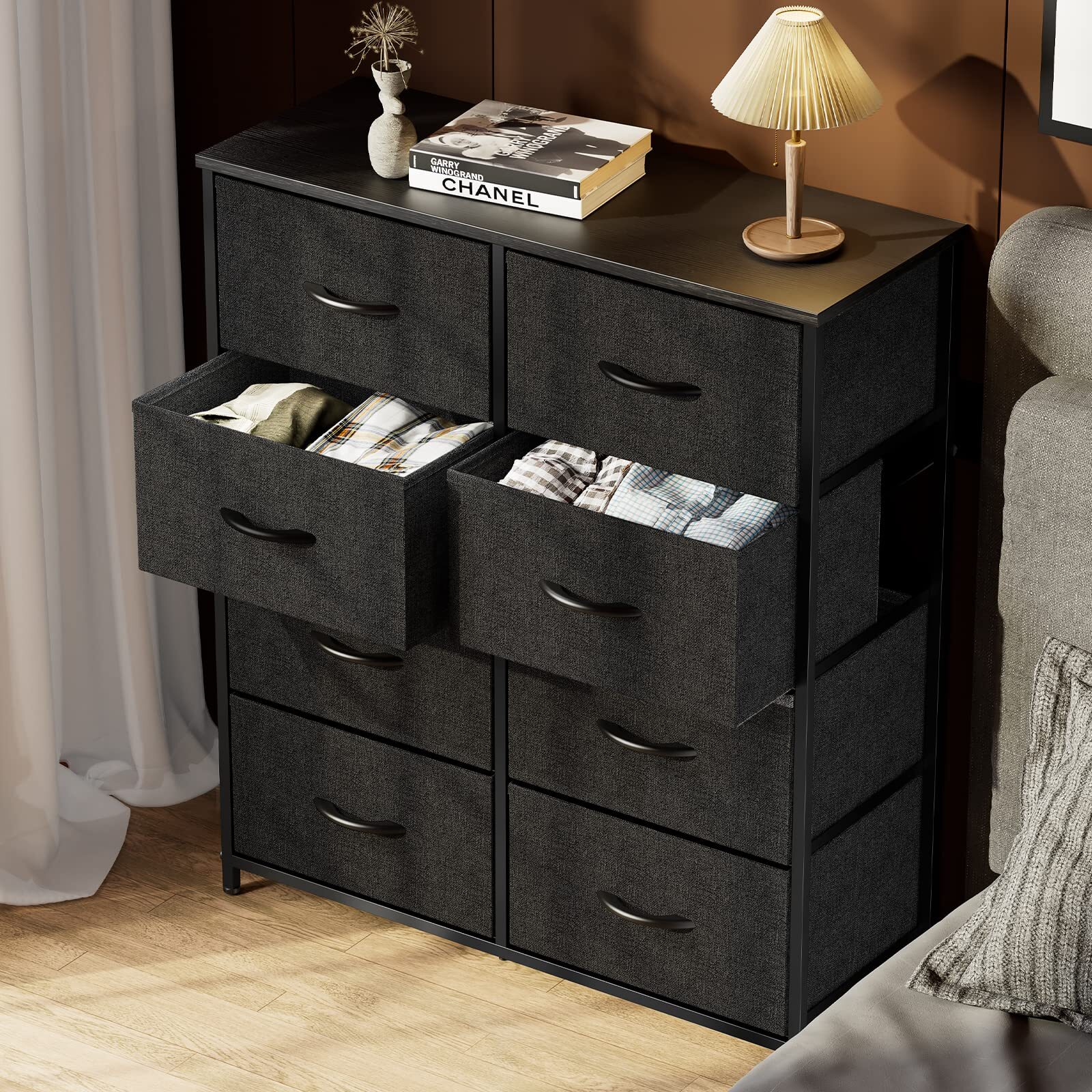 8 Drawers Dresser for Bedroom Chest Organizer Storage Tower with Fabric Bins