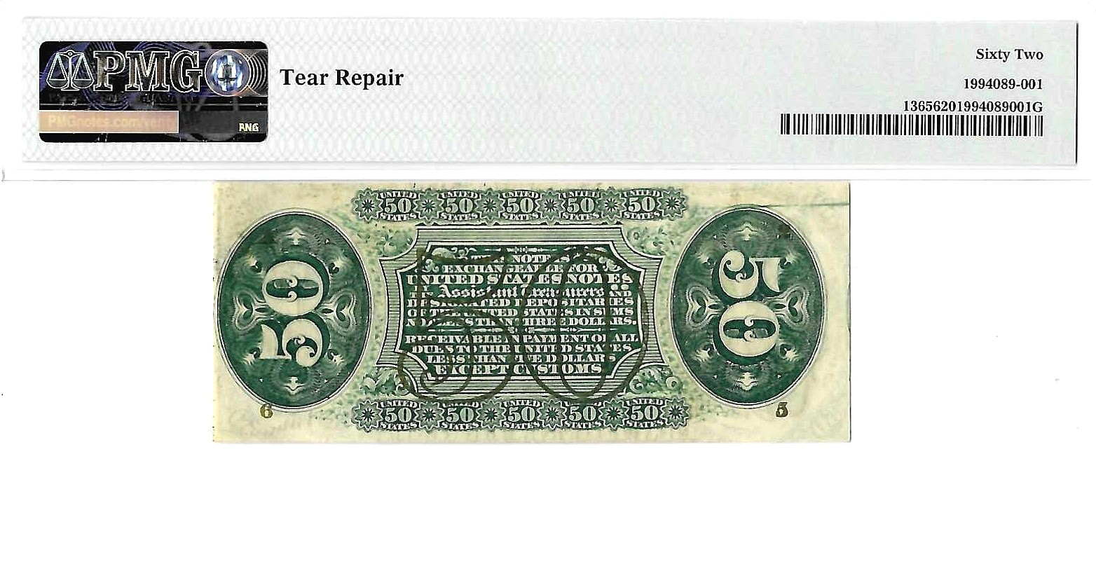 50 Cents Third Issue Fractional Currency Fr. 1365 PMG UNC 62