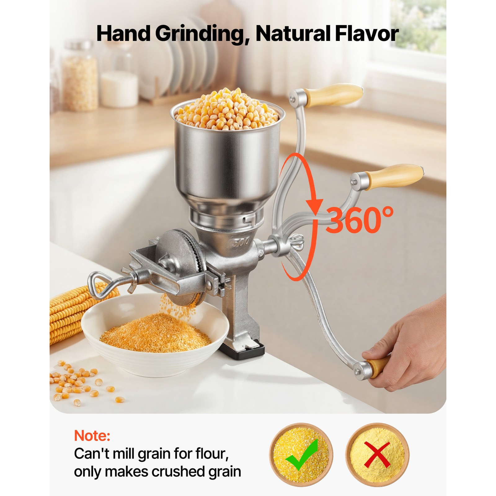 Uimoso Manual Grain Mill with High Hopper, Hand-Crank Cast Iron Corn and Grinder