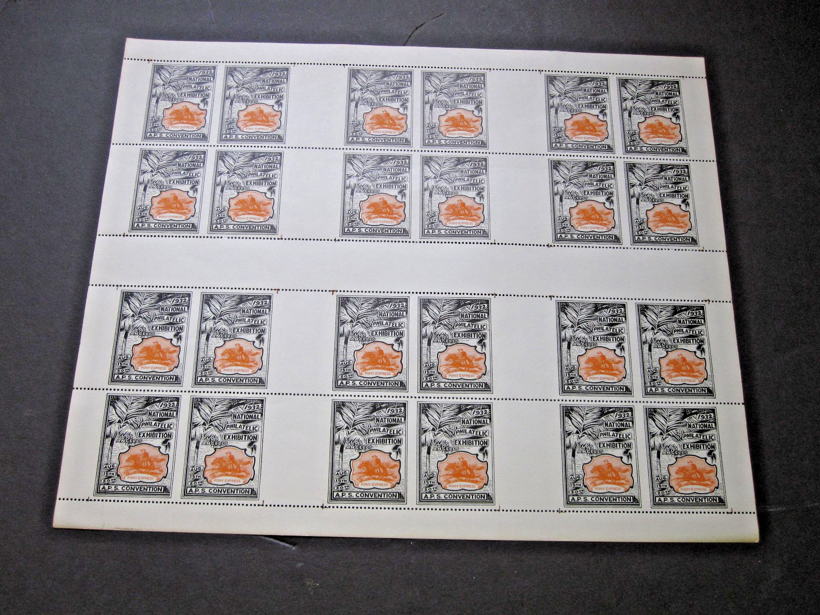 1932 US Pony Express Wells Fargo Ntl Phil LA CA x-Rare 5 FULL imperf vert MNH OG