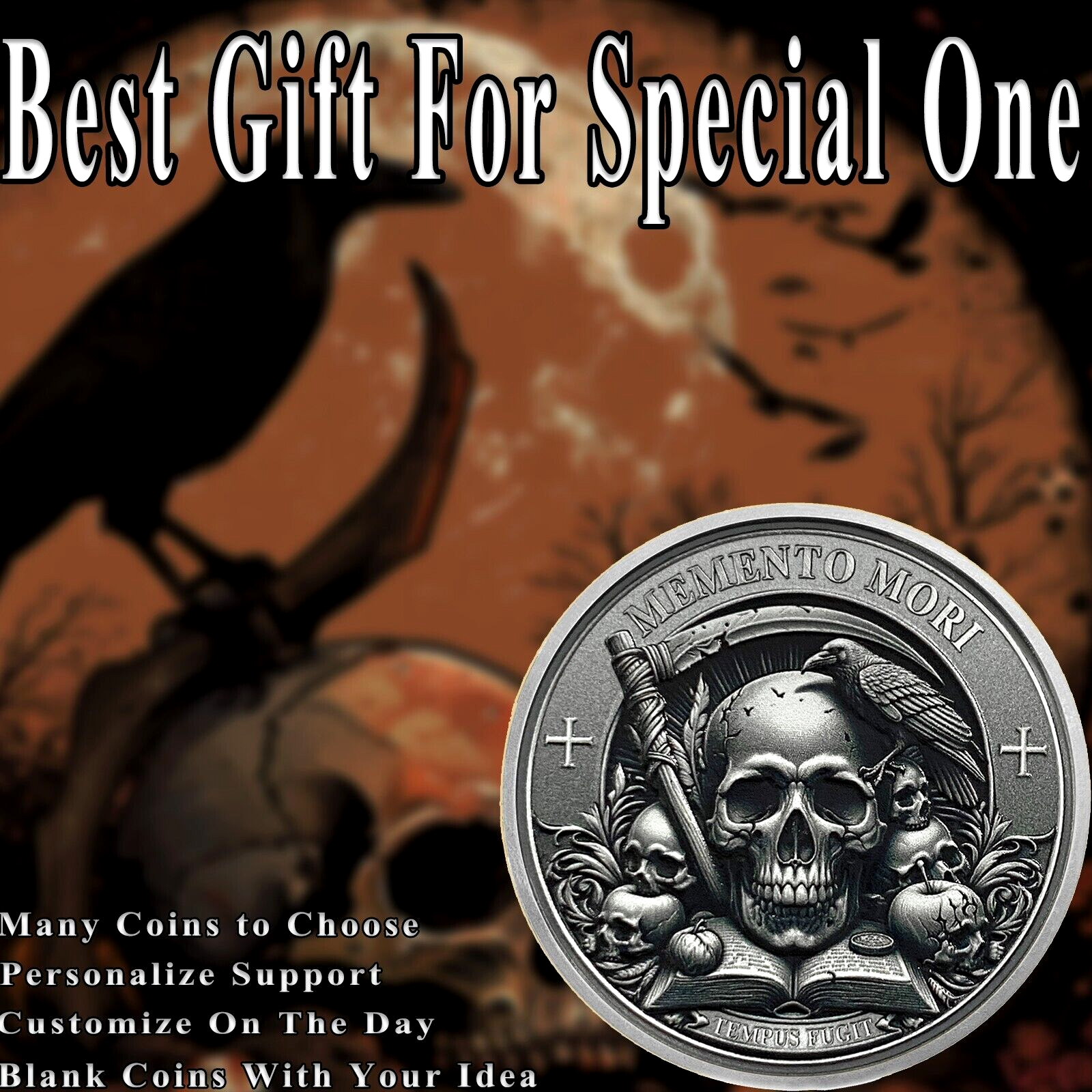 3D Skull Stoic Coin Memento Mori Coin Memento Vivere Coin Gifts For Men Women