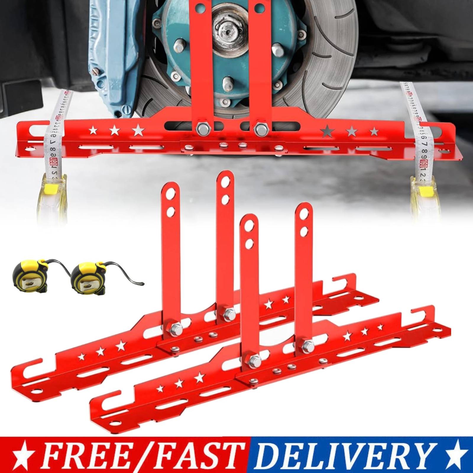 2Pcs Upgraded Wheel Toe Alignment Tool Plate Kit with Measuring Tapes - Red NEW