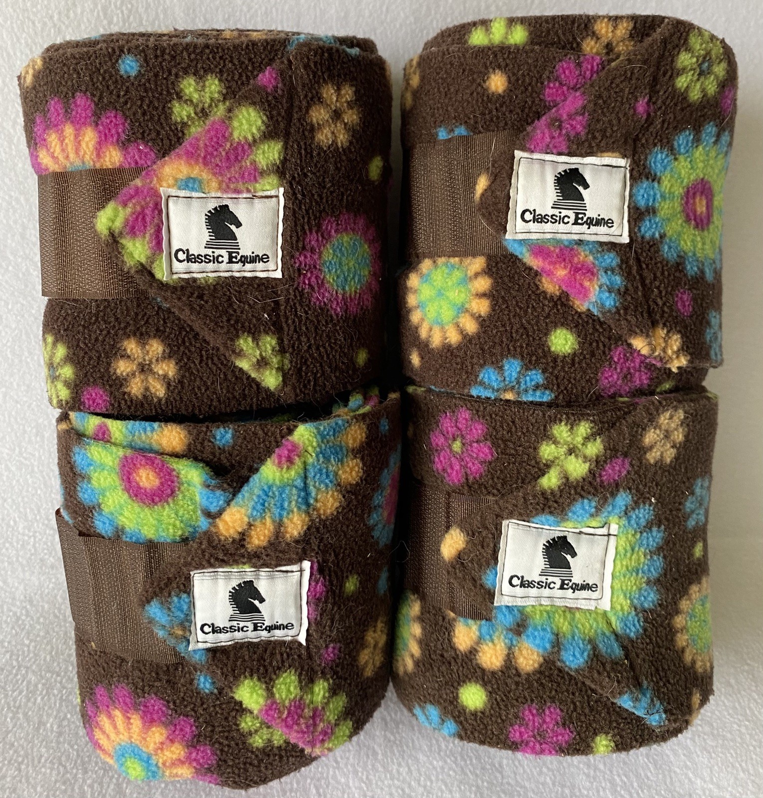 CLASSIC EQUINE Set of(4) POLO WRAPS ~Chocolate FLOWER Pattern~LIGHTLY USED~CLEAN