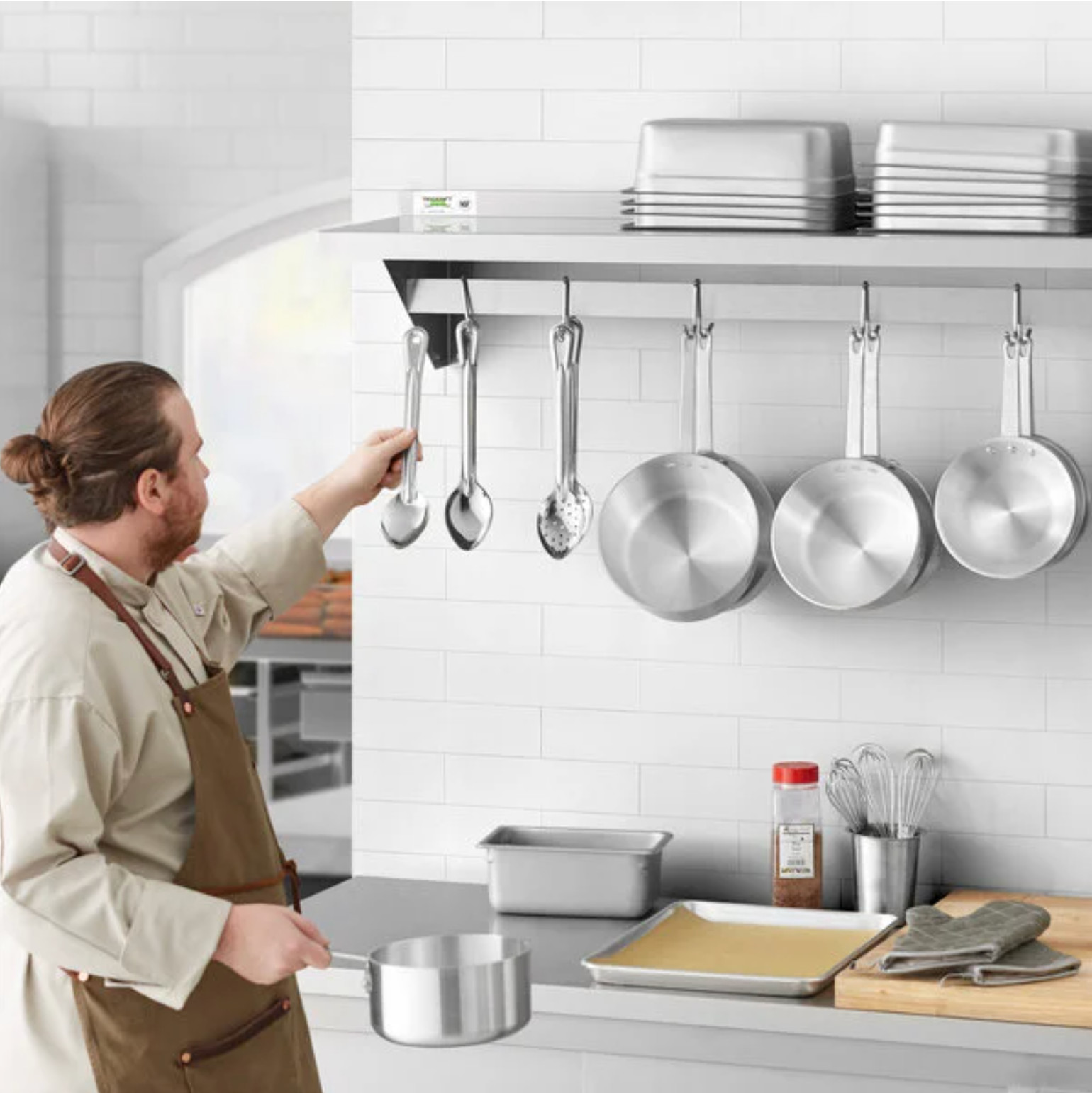 Rack Ollas Acero Inox 48” con 18 Ganchos | 48in Stainless Steel Pot Pan Rack