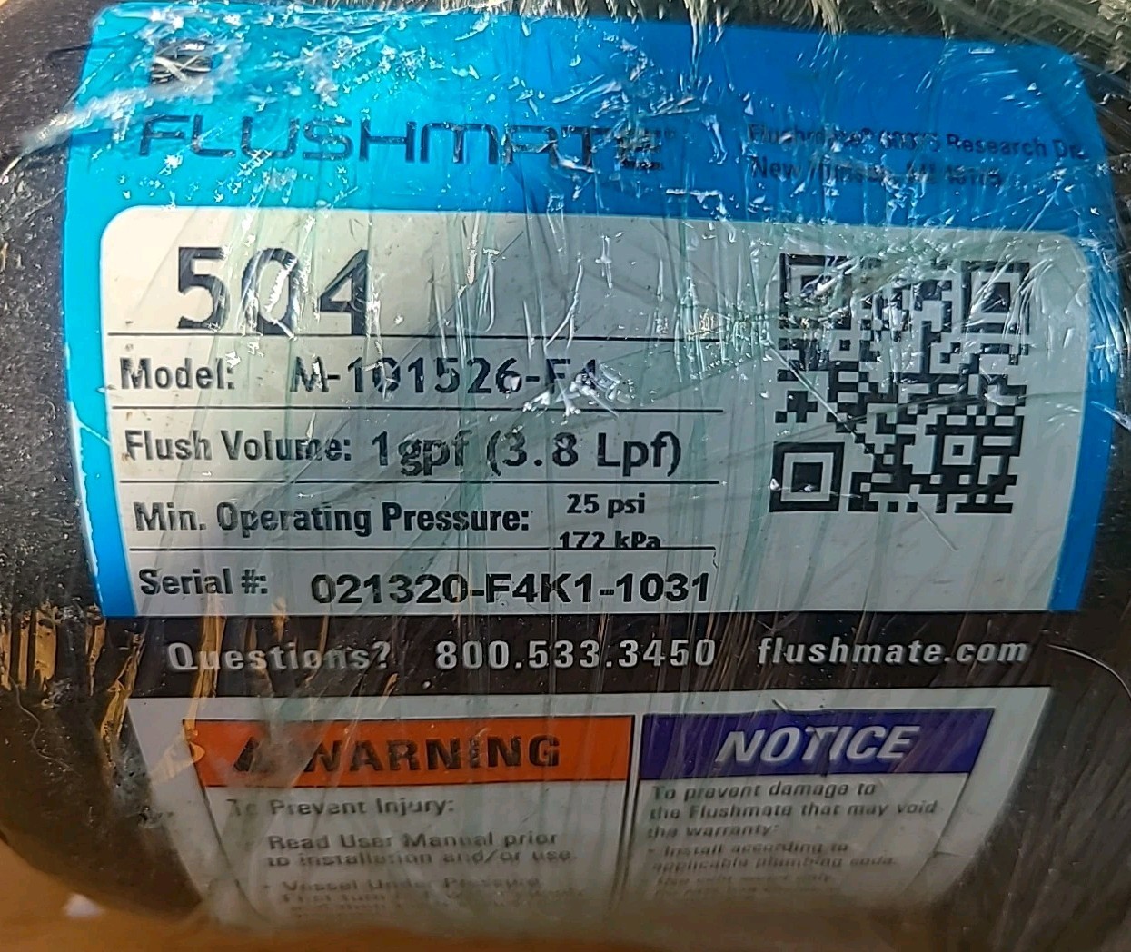 Flushmate 504 Series M-101526-F4 Pressure Assist 1.0 Gpf For Toilet New Complete