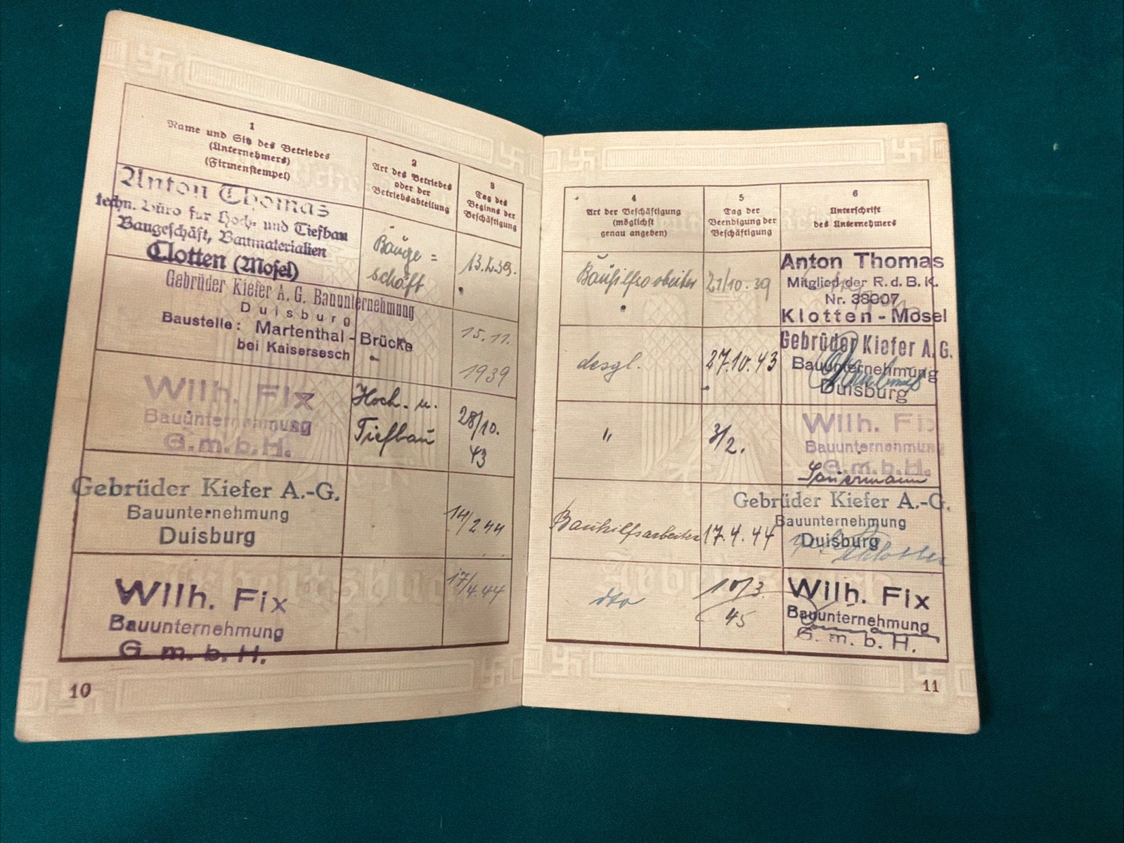 Original VTG before WWII German Arbeitsbuch Work Book