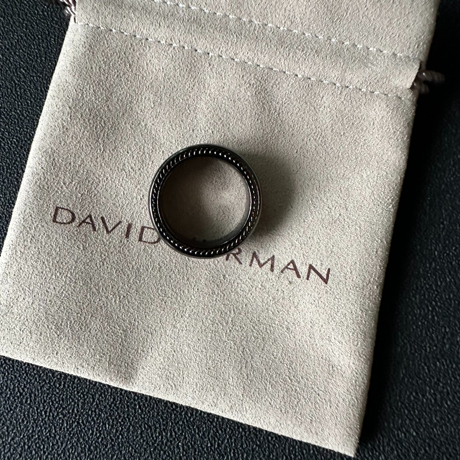 David Yurman Streamline Band Ring Black Titanium w/ 925 & Black Diamonds sz 10