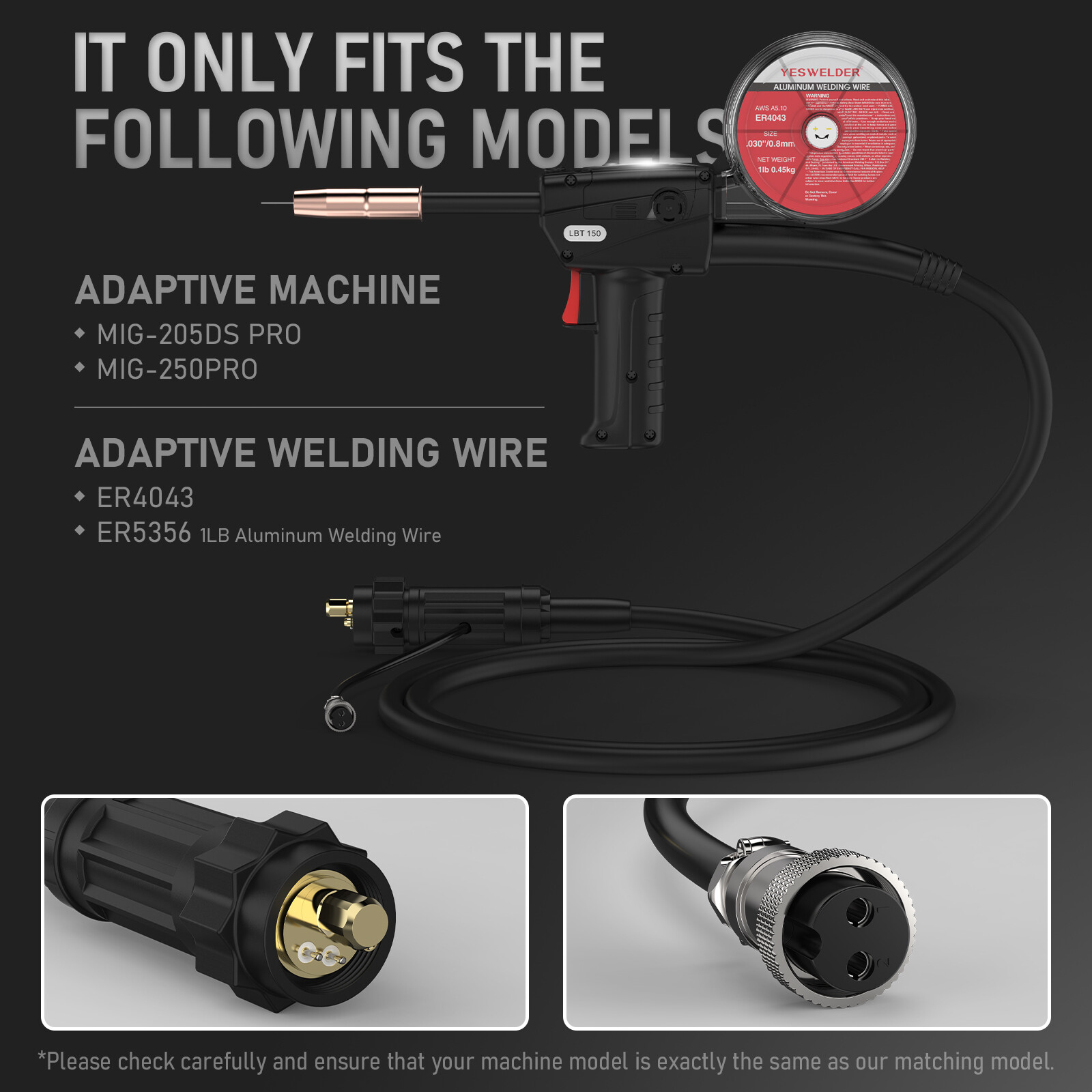 Spool Gun 150A 10ft Euro Connection MIG-205DS (PRO)/MIG-185DS Tweco Torch Head