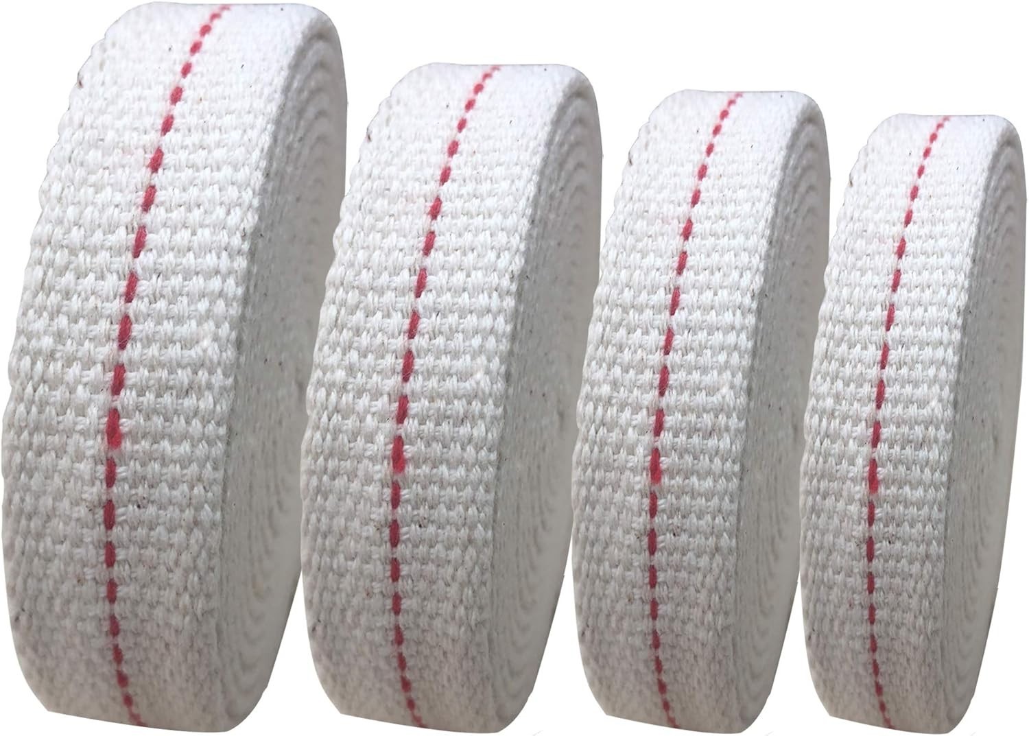 4 Rolls Oil Lamp Wick 1/2, 3/4, 7/8 Inch Flat Cotton Wick 6.5 Ft/roll Red Stitch