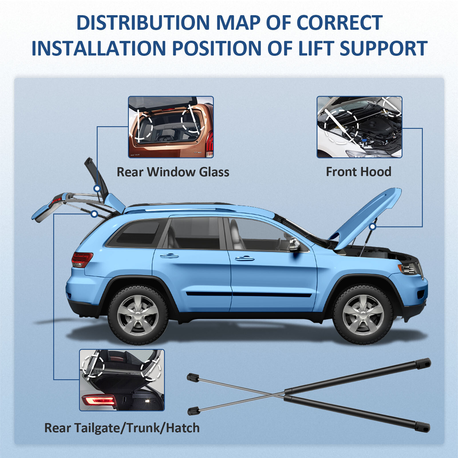 For 2007-2014 Chevy Tahoe Qty 2 Rear Window Glass Lift Supports Shocks Struts