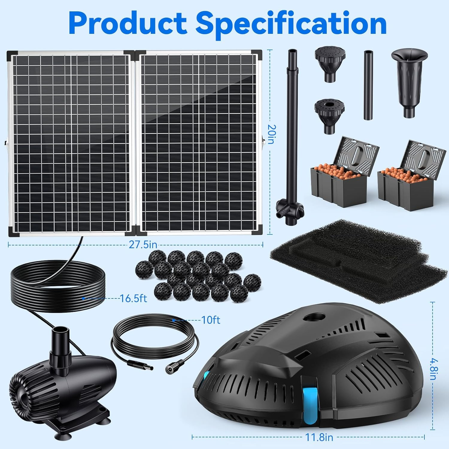 70W Solar Pond Filter and Fountain Pump for Outdoor Water Features