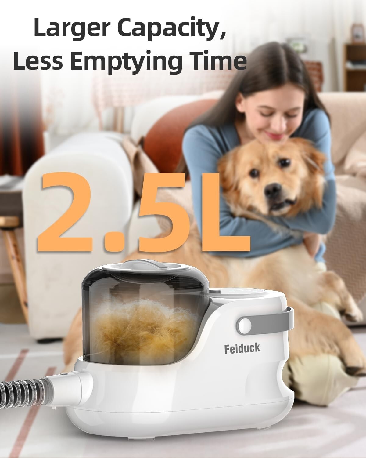 Dog PET Grooming Kit with Vacuum Suction, 12 Grooming Tools, 2.5L Grey