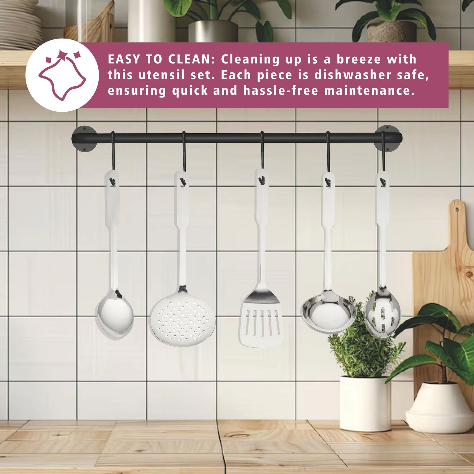 Amco Everyday Utensil Set (5-Piece) - Stainless Steel & Heat Resistant