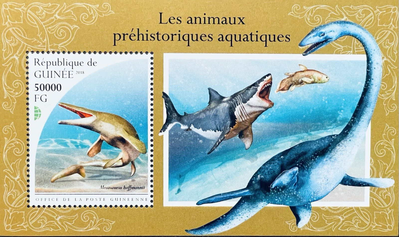 GUINEA PREHISTORIC AQUATIC ANIMALS  STAMPS SS 2018 MNH MOSASAURUS DINOSAUR