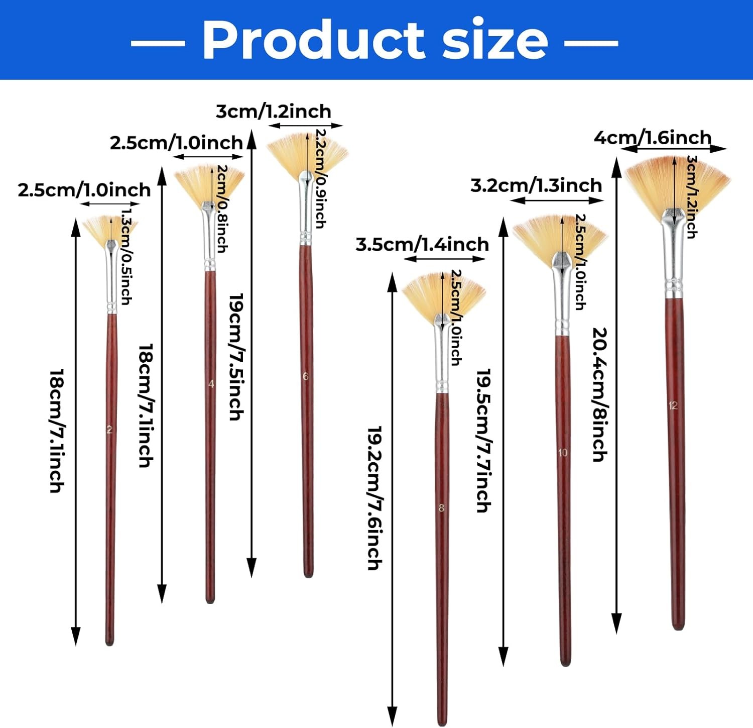 6-Piece Fan Brush Set for Acrylic Watercolor Oil Painting with Wood Handle