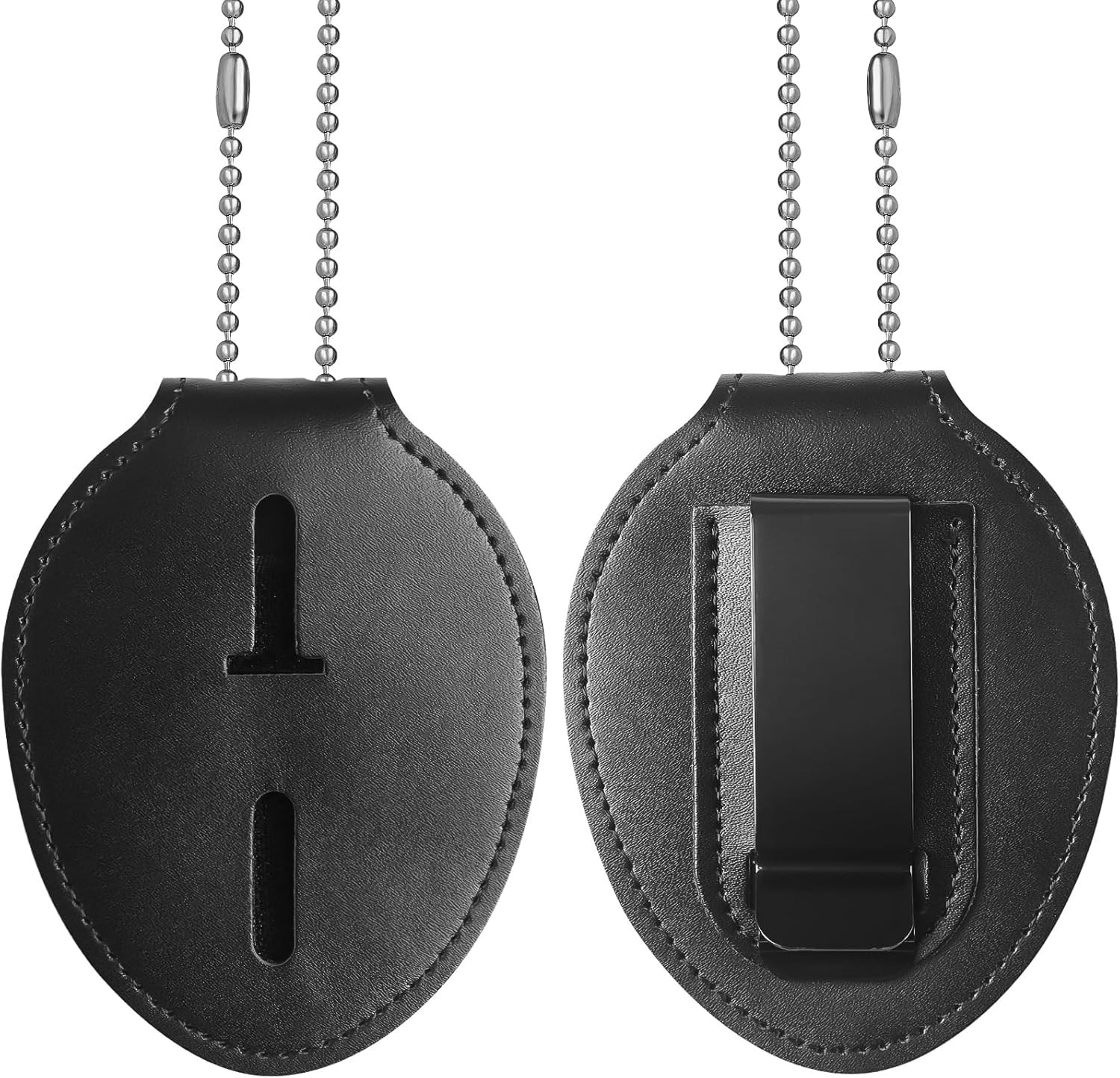 Police Badge Holder, Cowhide Law Enforcement Badge Holder with Metal Belt Clip