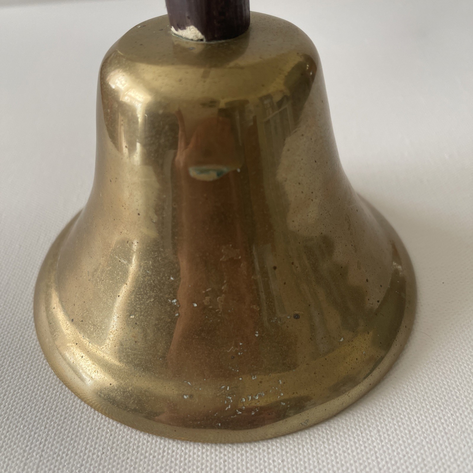Vintage Heavy Solid Brass School Hand Bell Wood Handle Loud Dinner Service Bell