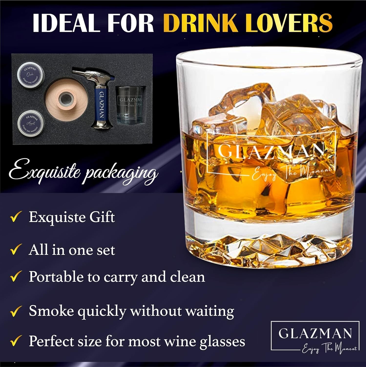 Cocktail Smoker Kit with Torch and 4 Flavors of Wood Chips- Luxury Whiskey Gifts