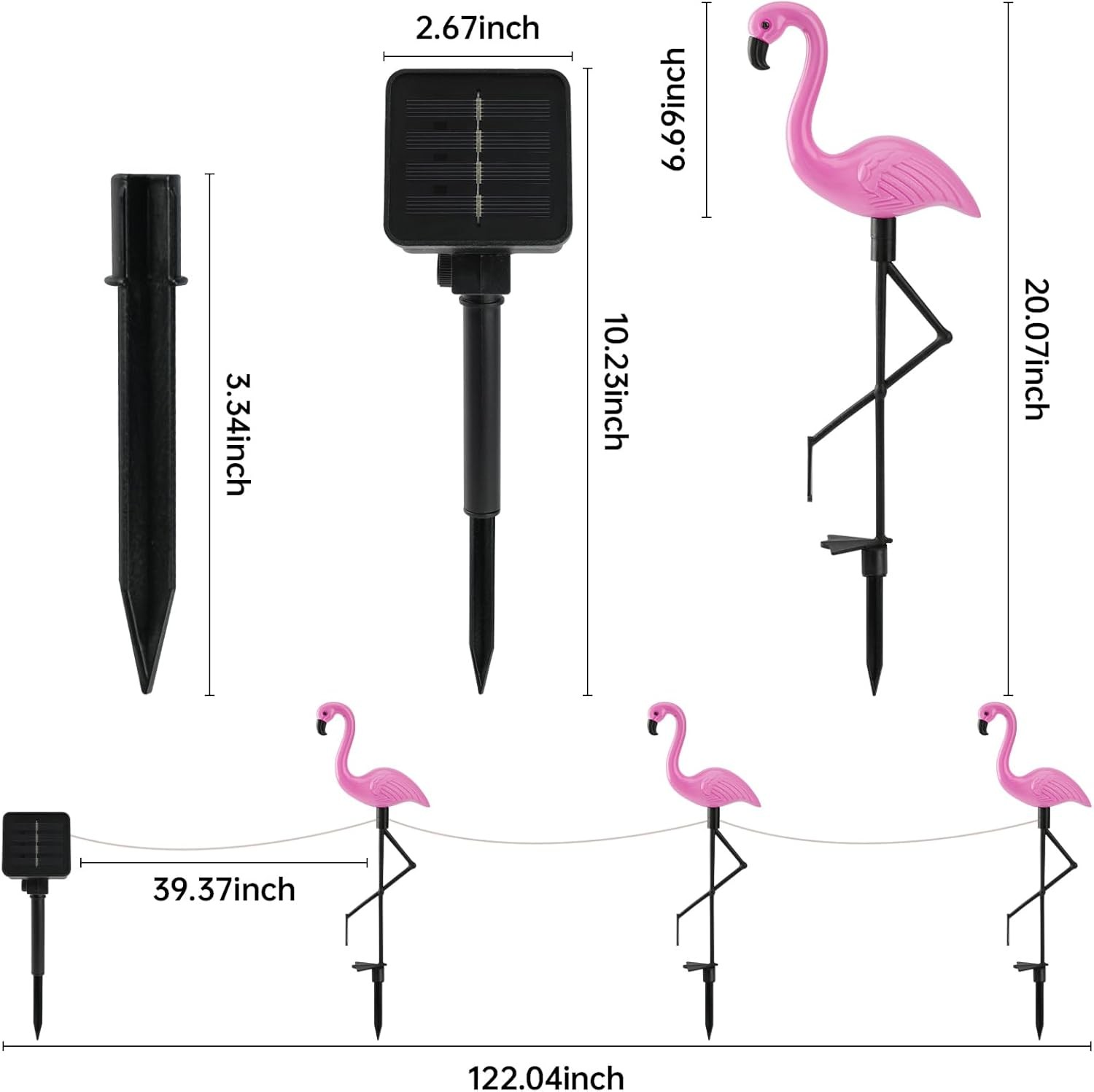 3pcs Flamingo Solar Lights Outdoor Pink Stake Light Garden Lights Stick Lights ﻿