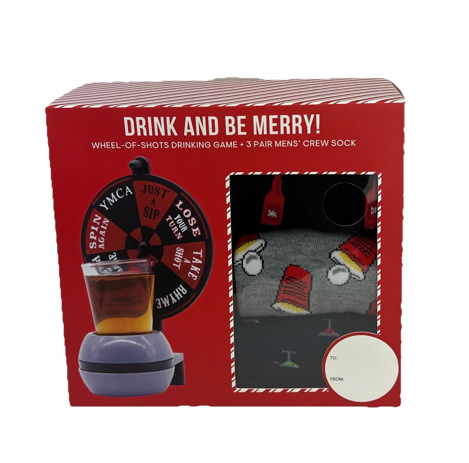 Christmas Gift Set Wheel-Of-Shots Drinking Game + 3 Pair Men’s Crew Socks